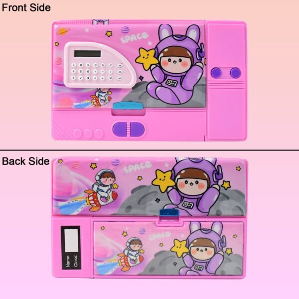 Multi-Functional Space Theme Pencil Box with Built-in Calculator (1 Pc)