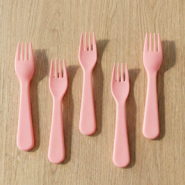 PinkReusableForks-02.png Plastic Fork Spoon, Baby Fork Spoon Dessert Spoon (5pc set)