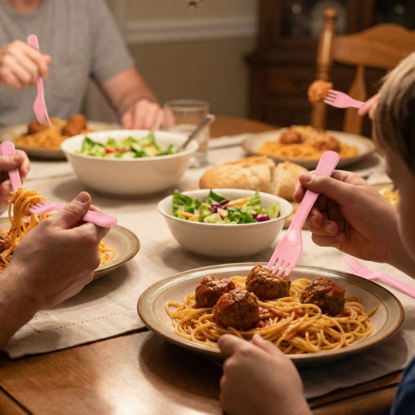 PinkReusableForks-03.png Plastic Fork Spoon, Baby Fork Spoon Dessert Spoon (5pc set)