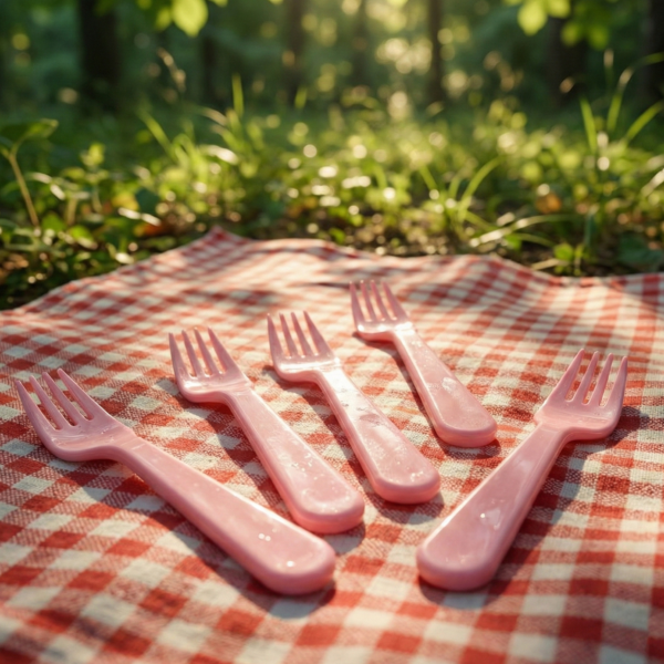 PinkReusableForks-05.png Plastic Fork Spoon, Baby Fork Spoon Dessert Spoon (5pc set)