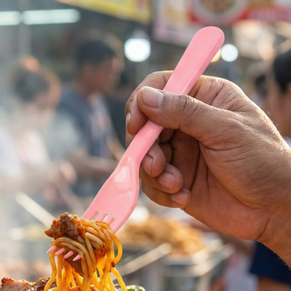 PinkReusableForks-06.png Plastic Fork Spoon, Baby Fork Spoon Dessert Spoon (5pc set)