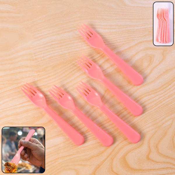 PinkReusableForks-WOSKU-01.png Plastic Fork Spoon, Baby Fork Spoon Dessert Spoon (5pc set)