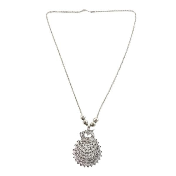 Elegant Peacock Design Oxidised Silver Finish Pendant Necklace (1 Pc)