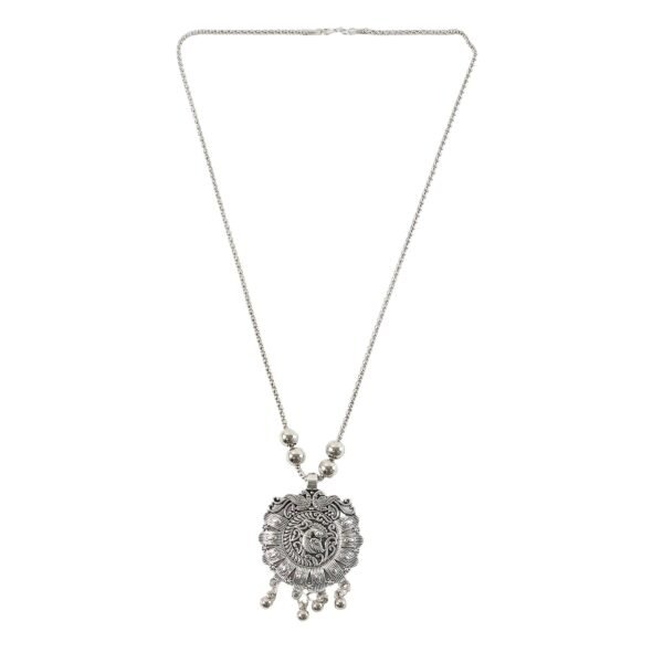 Antique Silver-Tone Oxidized Floral Medallion Pendant Necklace (1 Pc)