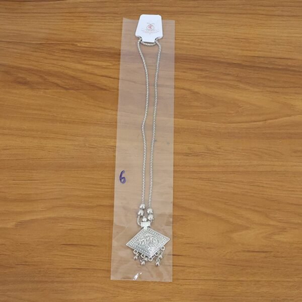 Antique Silver-Tone Square Floral Motif Oxidized Pendant Necklace (1 Pc)