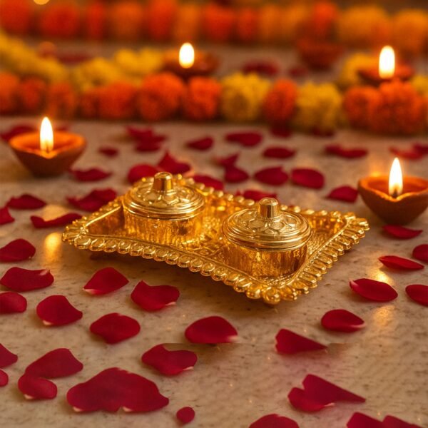 PoojaThali2-03.jpg Ornate Rectangular Pooja Tilak Plate - (Mix Design / 1 Pc)