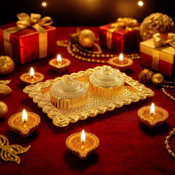 PoojaThali2-05.jpg Ornate Rectangular Pooja Tilak Plate - (Mix Design / 1 Pc)