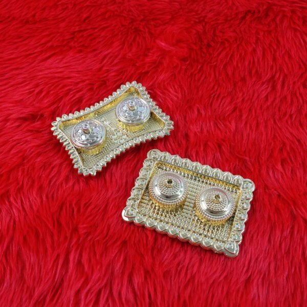 PoojaThali2-06.jpg Ornate Rectangular Pooja Tilak Plate - (Mix Design / 1 Pc)