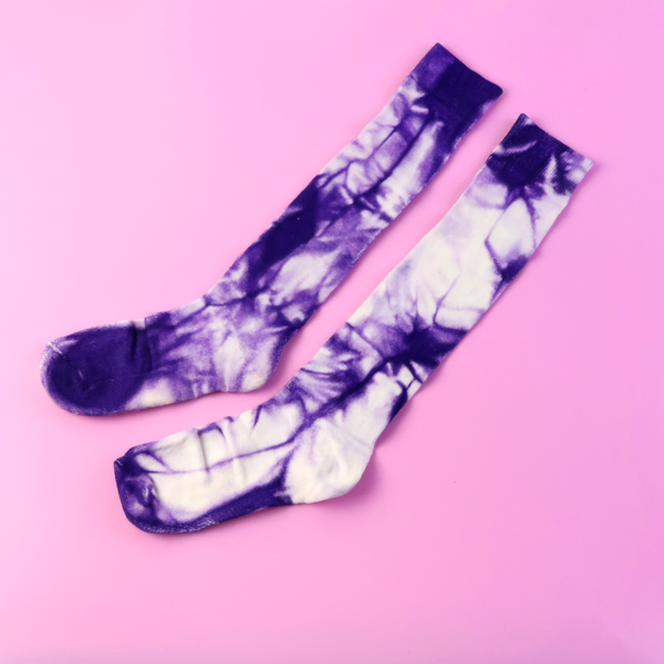 Purplesocks-02.png Purple & White Tie-Dye Long Socks (1 Pair)