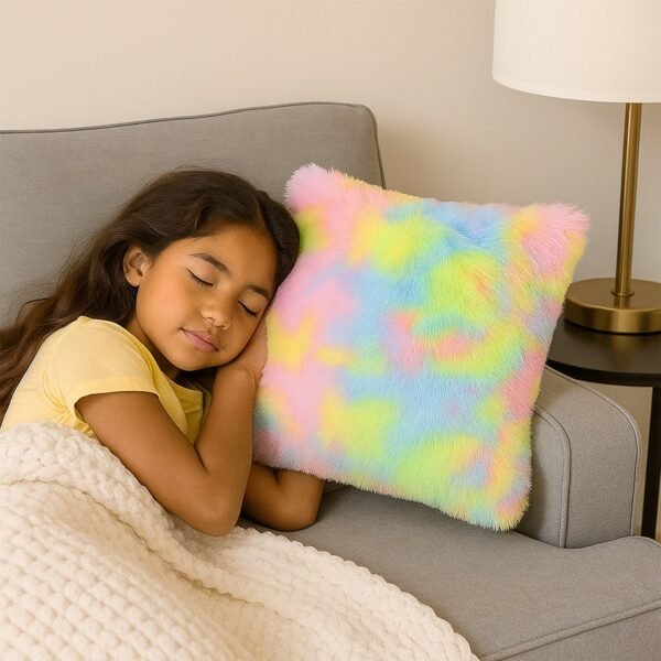 RainbowPillow-05.jpg Soft Plush Multicolor Rainbow Cushion Pillow (1 Pc)