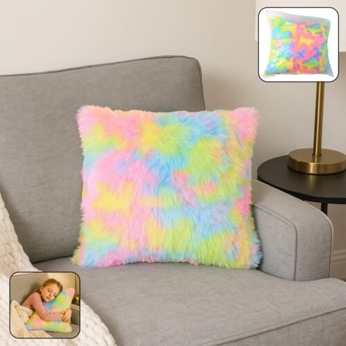 RainbowPillow-WOSKU-01.jpg Soft Plush Multicolor Rainbow Cushion Pillow (1 Pc)