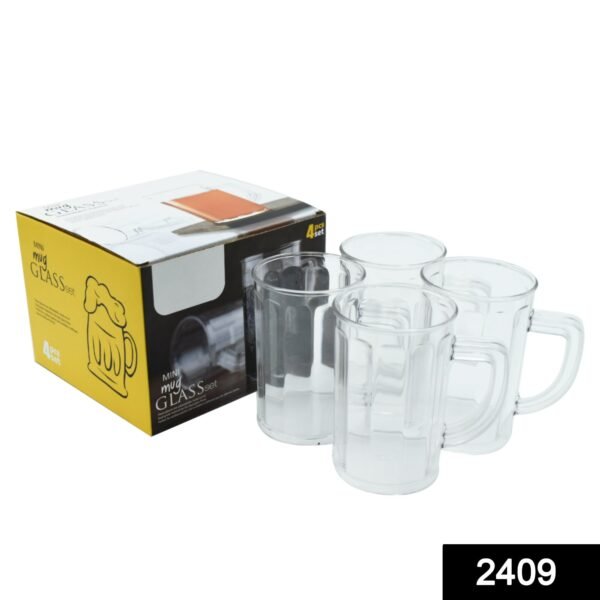 Unbreakable Drinking Plastic Type Glass Set, Beer Mug, Set of 4 PCs, Transparent