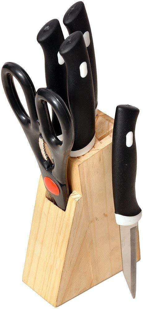 SM8qe21wwzRhHh2NK6vXyduM6XFdq8IOeOsXfLmG.jpg Kitchen Knife Set with Wooden Block and Scissors, Chhari (5 pcs, Black)