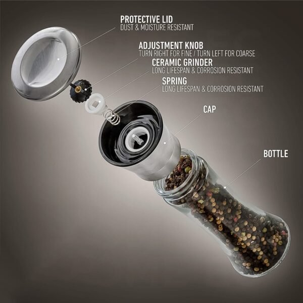 Salt-and-Pepper-Crusher-Grinder-03.jpg Premium Stainless Steel & Glass Manual Spice Grinder (1 Pc)