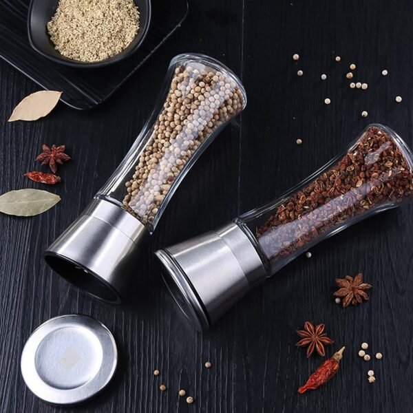 Salt-and-Pepper-Crusher-Grinder-04.jpg Premium Stainless Steel & Glass Manual Spice Grinder (1 Pc)