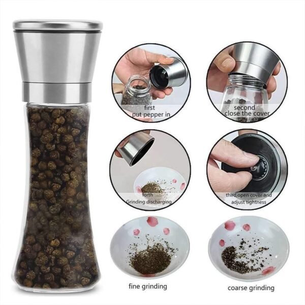 Salt-and-Pepper-Crusher-Grinder-06.jpg Premium Stainless Steel & Glass Manual Spice Grinder (1 Pc)