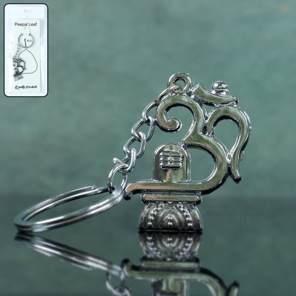 Shivling-Keychain-01.jpg Om with Shivling Metal Keychain (1 Pc)