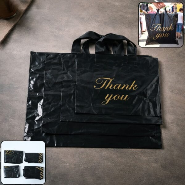 Shoppingbag-WOSKU-01.jpg black thank you printed carry bags mix size (4 Pc Set)