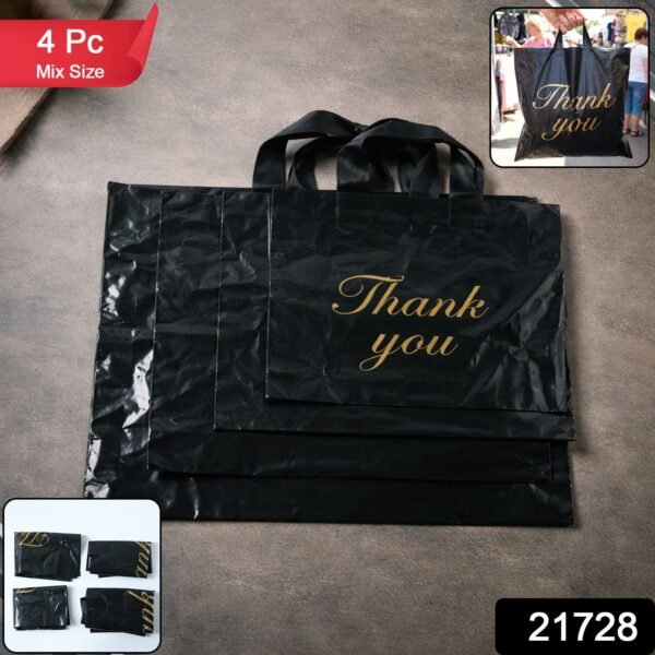 Shoppingbag-WSKU-01.jpg black thank you printed carry bags mix size (4 Pc Set)