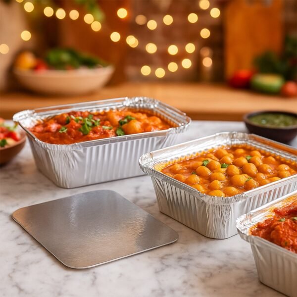 SilverFoilContainer-03.jpg Freshee Aluminium Food Container with Lid — 450 ml — 10 Pc