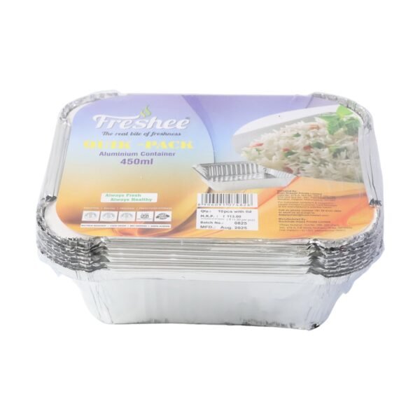 SilverFoilContainer-04.jpg Freshee Aluminium Food Container with Lid — 450 ml — 10 Pc