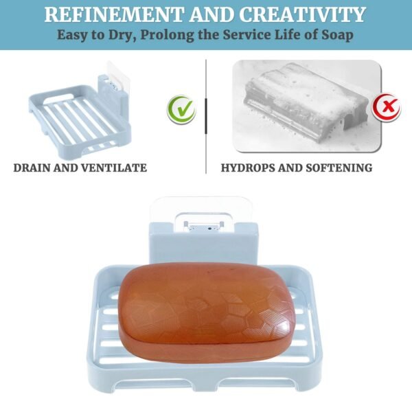 Self-Adhesive Wall Mount Plastic Soap Dish with Drain Slots