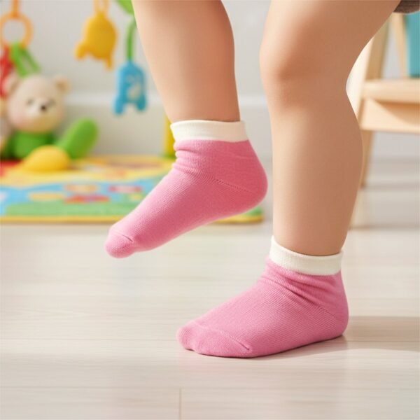 Pink & White Soft Ankle Socks for Kids (1 Pair)