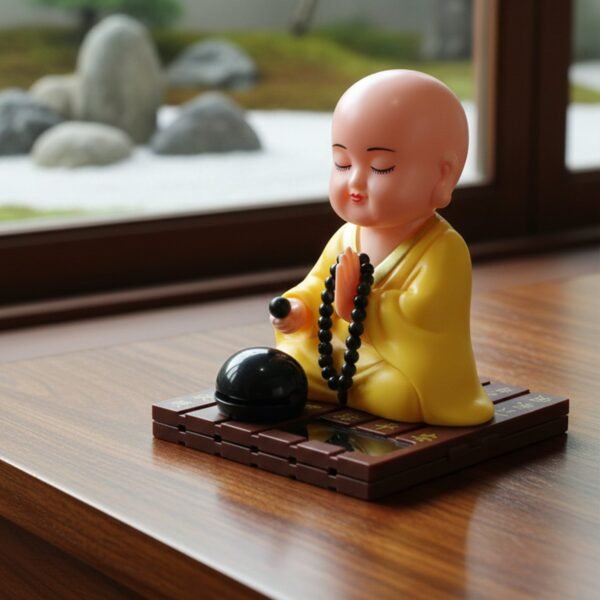 Yellow Solar Powered Sitting Buddha Statue (1 Pc / Medium)