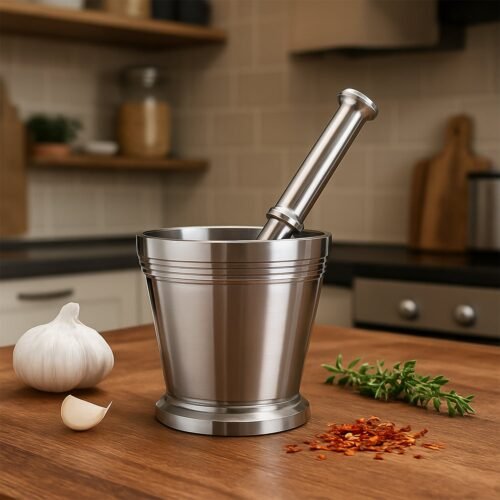 Heavy Duty Stainless Steel Mortar Pestle Set for Kitchen, Khalbatta Set (2 Pc Set)