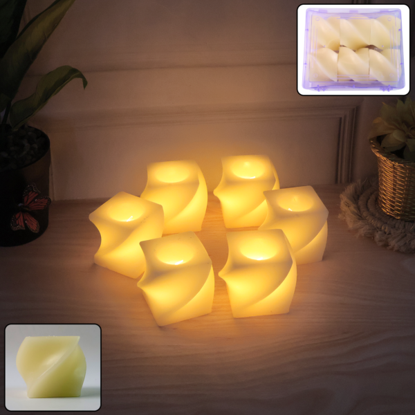 Set of 6 LED Flameless Decorative Candles – Square Shape Tealight Lamps