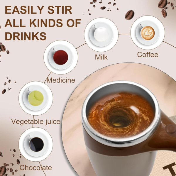 Stirring Coffee Mug | Magnetic Stirring Coffee Cup | Stainless Steel Mug for Milk | Travel Mixing Cup | Self Stirring Coffee Mug, Suitable for Coffee / Milk / Hot Chocolat | Battery Operated ( Battery Not Included)