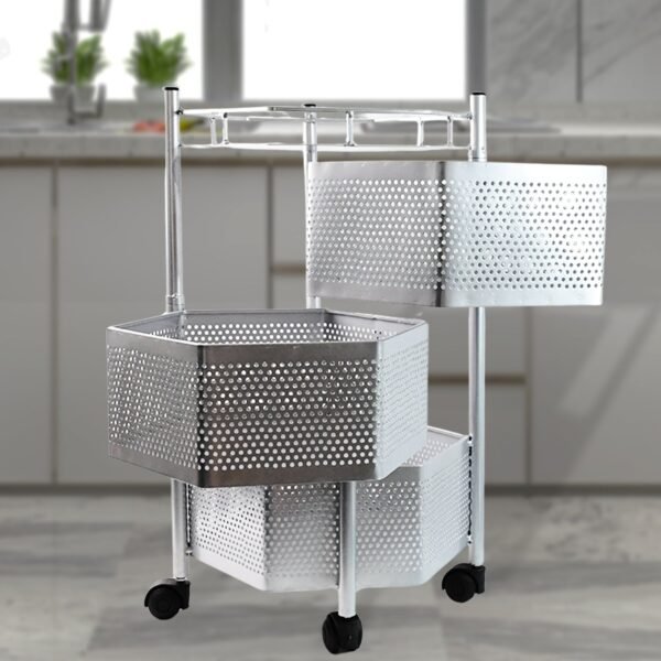 StorageRack-02.jpg Premium 3-Layer Hexagon Kitchen Storage Trolley with Wheels (1 Pc)