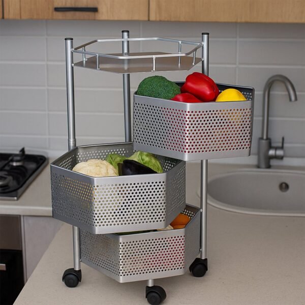 StorageRack-05.jpg Premium 3-Layer Hexagon Kitchen Storage Trolley with Wheels (1 Pc)