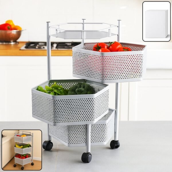 StorageRack-WOSKU-01.jpg Premium 3-Layer Hexagon Kitchen Storage Trolley with Wheels (1 Pc)