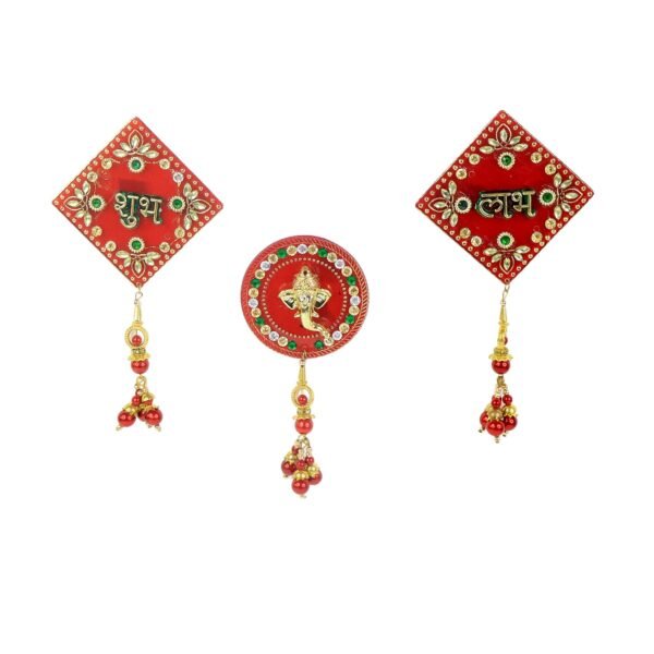 Subh-Labh-05_91cedc24-d0ca-4119-95ff-6de5ca05b5dd.jpg Decorative Wall Hanging Set with Shubh Labh and Ganesh Design (3 Pc)