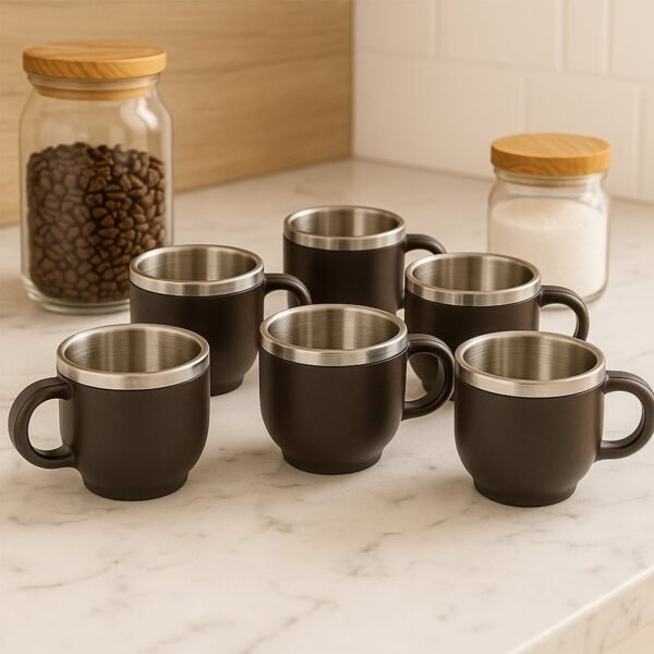 Tea-Cup-04.jpg Apex Premium Double Wall Stainless Steel Cappuccino Mug Gift Set (6 Pc / 100 ML)