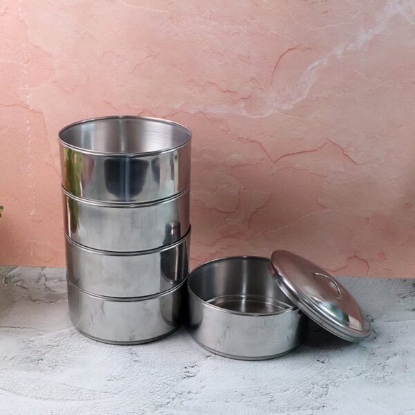 5 Compartment Lunch Box (Stainless Steel): Round Tiffin, Leakproof (16x5")