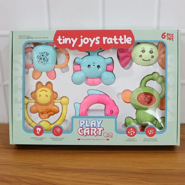 Play Cart Tiny Joys Rattle Toy Set – 6-in-1 Baby Rattles