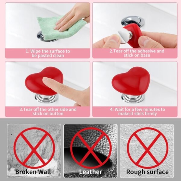 Heart-shaped Knob Pulls Toilet Press Button (4 Pc)