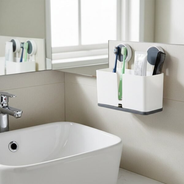 Wall Mounted 3 Compartment Toothbrush Holder with Adhesive Installation (1 Pc)