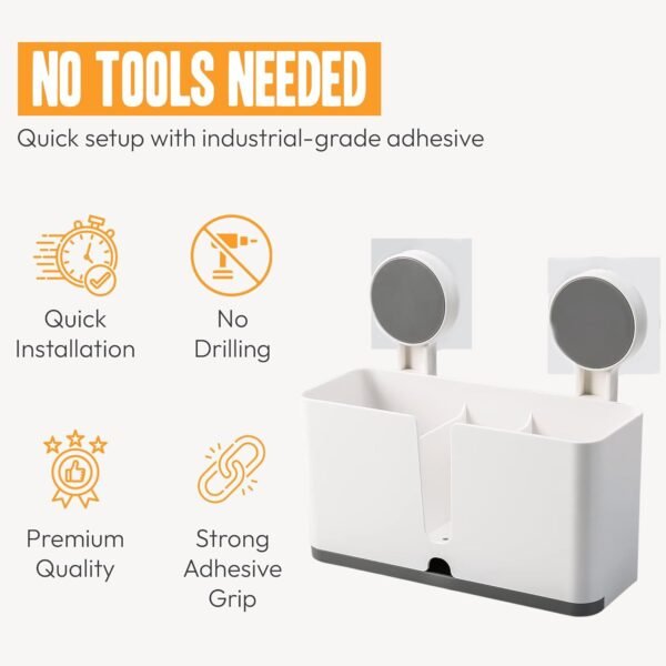 Wall Mounted 3 Compartment Toothbrush Holder with Adhesive Installation (1 Pc)