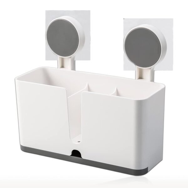 Wall Mounted 3 Compartment Toothbrush Holder with Adhesive Installation (1 Pc)