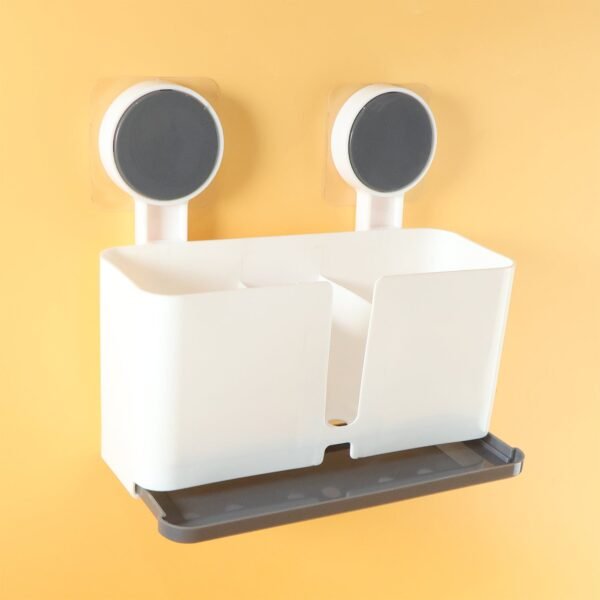 Wall Mounted 3 Compartment Toothbrush Holder with Adhesive Installation (1 Pc)