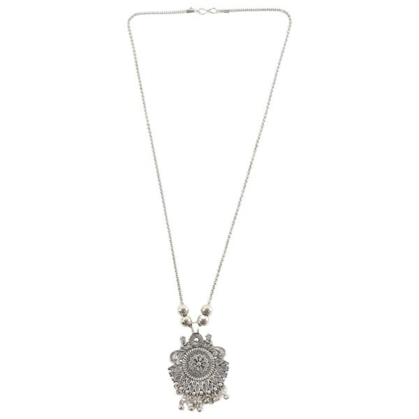TraditionalNecklace-04.jpg Oxidized Silver Finish Sunburst Floral Pendant Necklace (1 Pc)