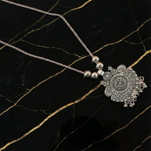 TraditionalNecklace-05.jpg Oxidized Silver Finish Sunburst Floral Pendant Necklace (1 Pc)