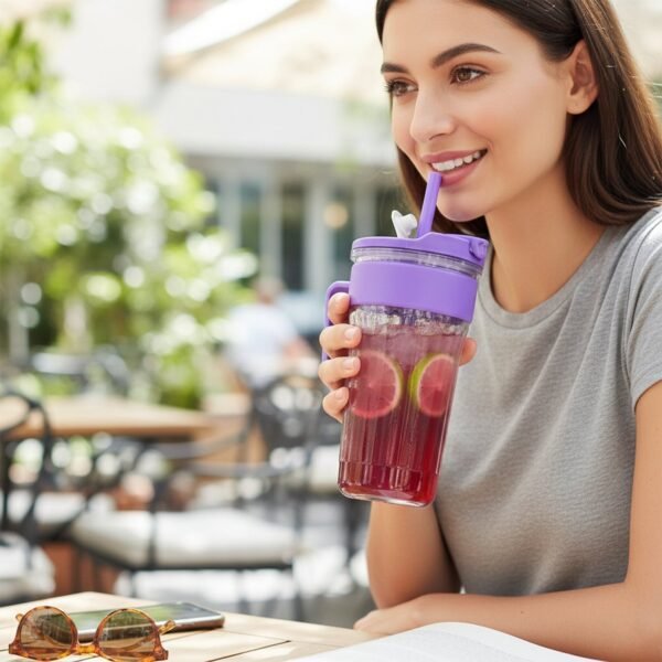 Kiddie Style Plastic Tumbler with Straw and Handle (500 ML Approx)