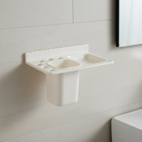TuthbrushHolder-05.jpg 3in1 Wall Mounted Multi-Compartment Toothbrush & Soap Holder with Cup (1 Pc)