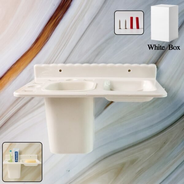 TuthbrushHolder-WOSKU-01.jpg 3in1 Wall Mounted Multi-Compartment Toothbrush & Soap Holder with Cup (1 Pc)