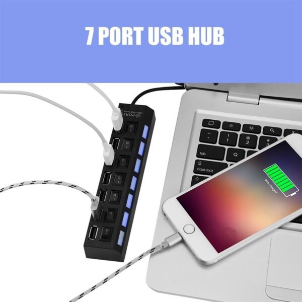 USB Splitter Multi Port USB 2.0 Hub, 7 Port
