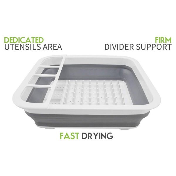 Collapsible Folding Silicone Dish Drying Drainer Rack with Spoon Fork Storage Holder